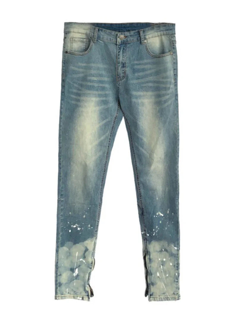 Graffiti Printed Denim Jean y2k Mens Bottom Zipper Distressed Biker Jeans Pants  Fashion High-street Slim Pants Joggers Trousers