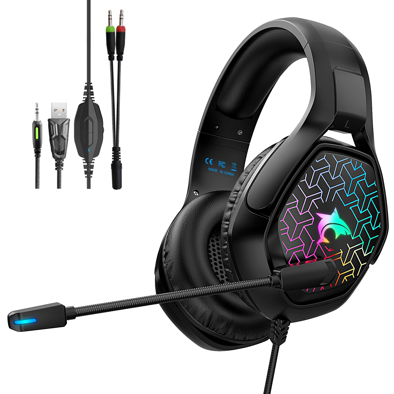 

2022 Home Desktop Deep Bass Wired Gaming headphones Noise Canceling MicRGB Breathing Light Headset Gamer For PS4 PC XBOX Phone