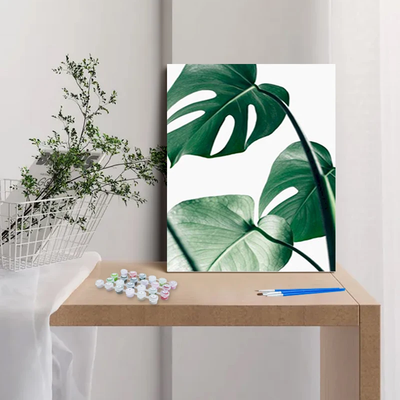 CHENISTORY картина по номерам зеленые листья DIY ручная роспись для взрослых живопись