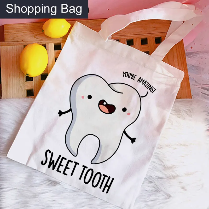 

Сумка-тоут с рисунком зубов и дантистов, эко-сумка для покупок в продуктовых магазинах, многоразовая сумка-шоппер на ремне
