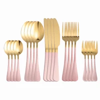 cutlery pink gold stainless steel tableware set glossy dinnerware wedding flatware set forks knives spoons set kitchen utensils