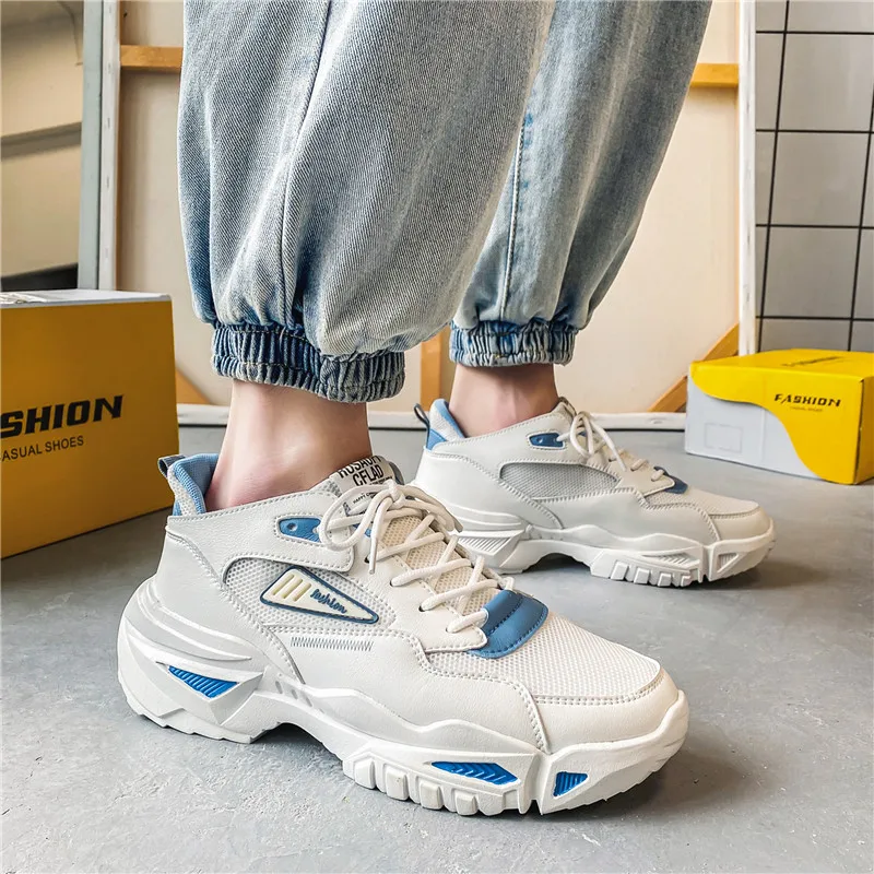 

2022 New Men's Thick Bottom Running Shoes Fashion Leather Comfortable Sneakers Outdoor Female Travel Walking Shoes