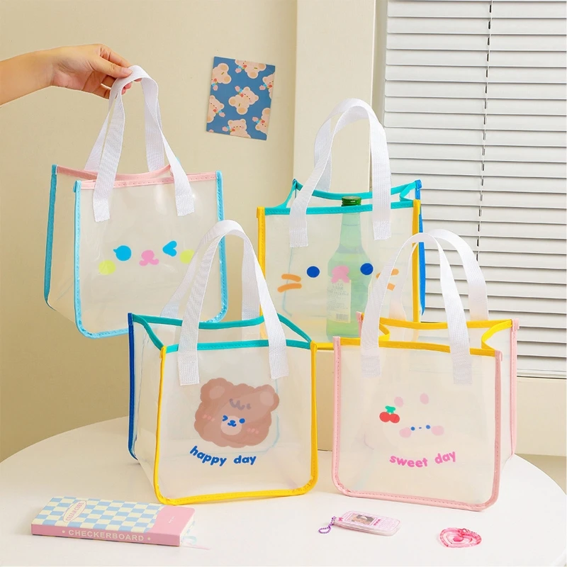 

Cute Bear Girls Transparent Daily Shopping Bag Women Beach Travel Bag Handbag