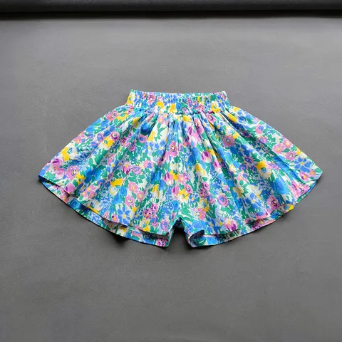 Кюлоты с цветочным принтом для маленьких девочек, летние милые модные детские широкие штаны с цветочным принтом, Детские Мини-шорты для девочек