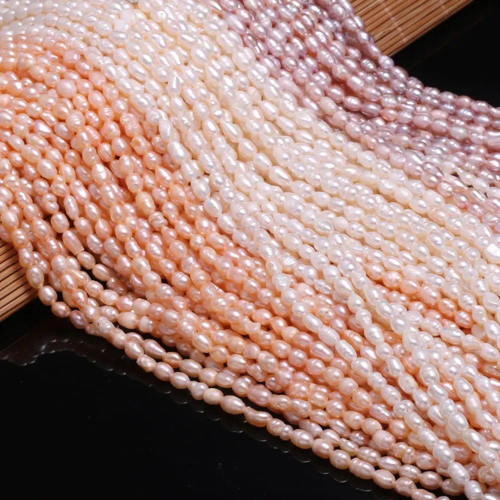 

Natural Freshwater Pearl White Pink Rice Perforated Beads4-5mm For Jewelry MakingDIY Necklace Bracelet Accessory Charm Gift 36CM