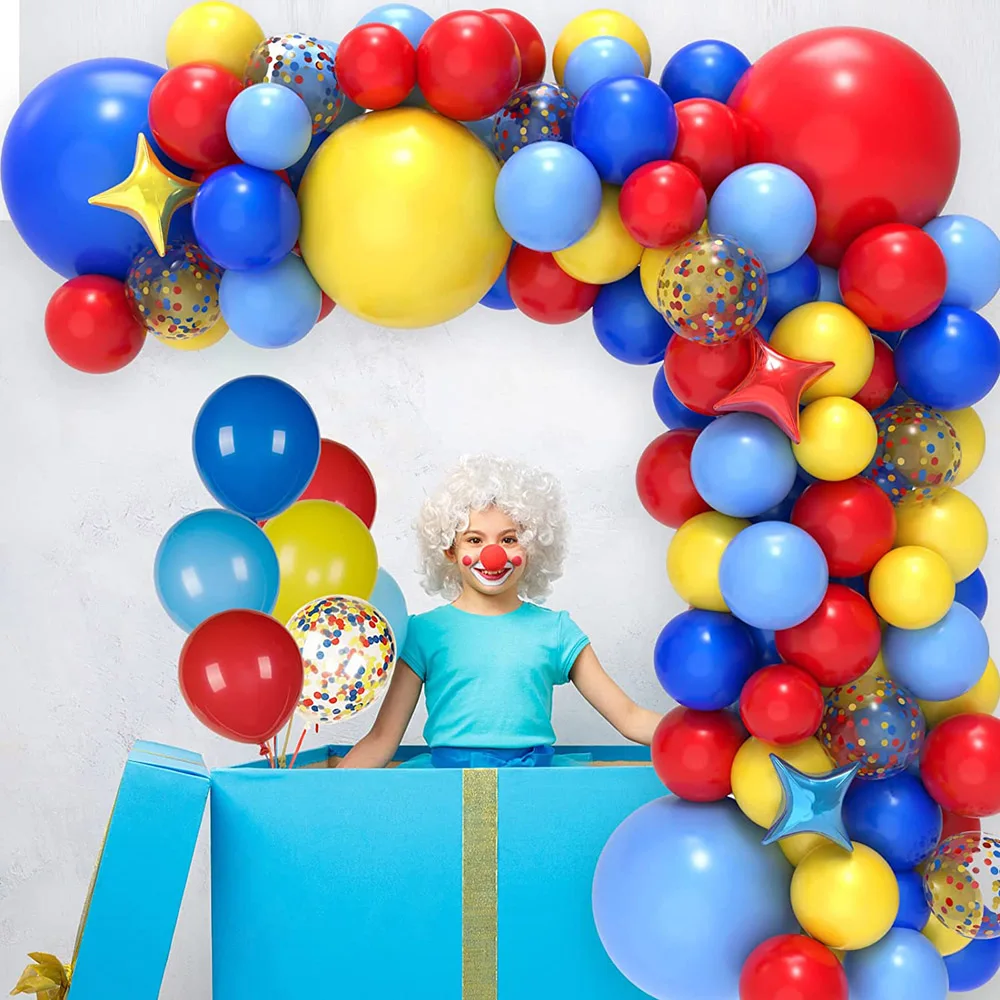 

Carnival Circus Balloon Arch Red Blue Yellow Rainbow Latex Confetti Balloons Garland Carnival Theme Birthday Party Decorations