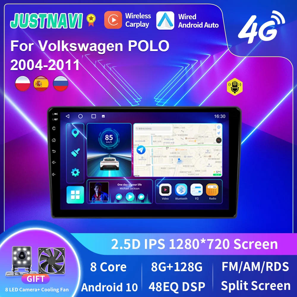 JUSTNAVI Android 10.0 Car Radio For Volkswagen POLO 2004-2011 Car Multimedia Player autoradio Carplay 4G GPS Navigation 2din DVD