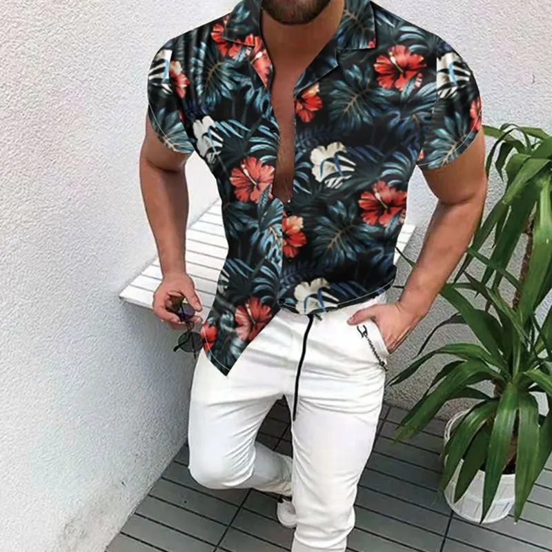 

2022 New Men's Shirts Full Piece Printed Single Breasted High Quality Cardigan Men's Short Sleeve Shirts Lapel Men's Clothing S-