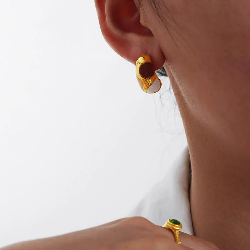 

2023 Cute Colorful Oil Drip Design Gold Plated Titanium Steel Earrings For Women Trendy Jewelry Accessories