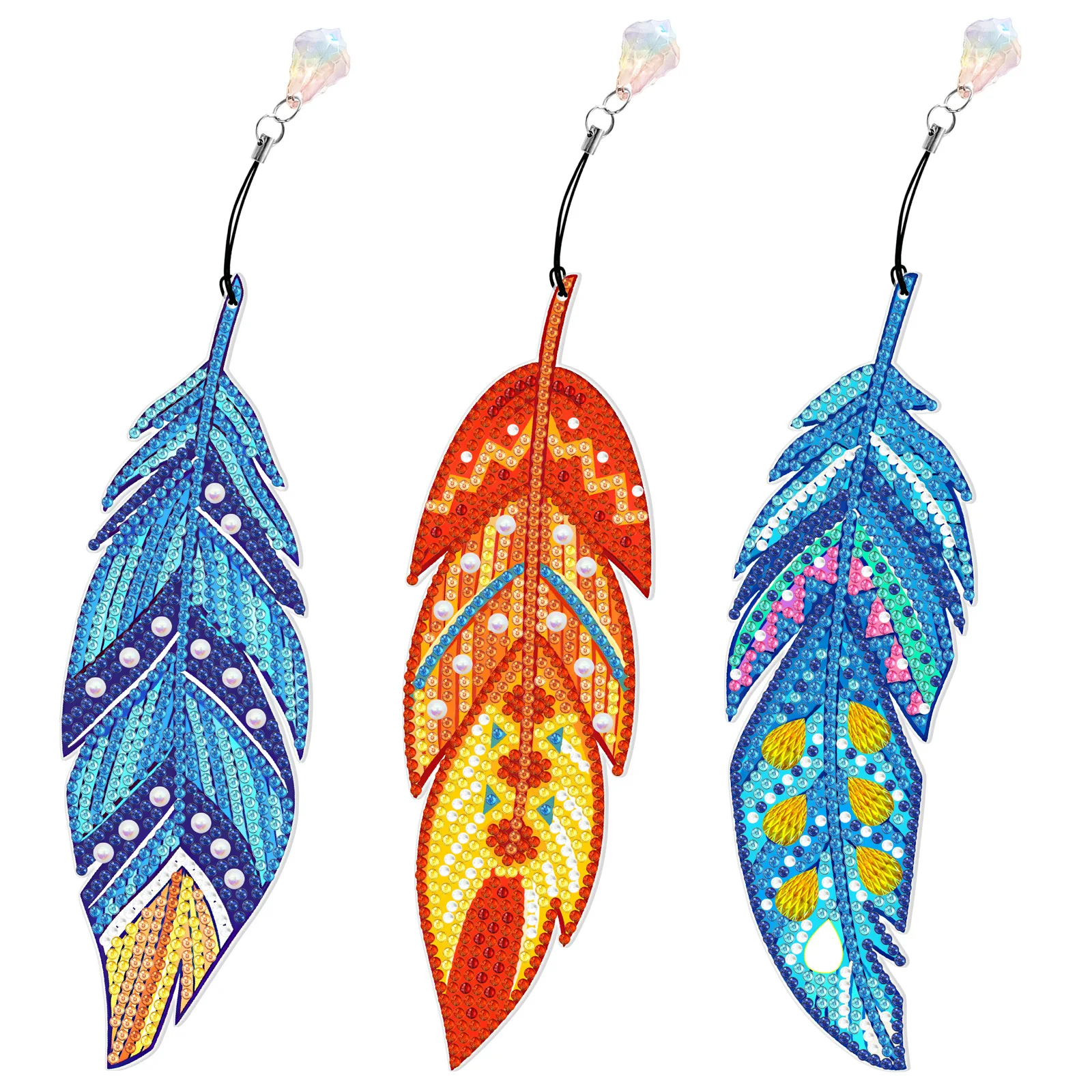 

3pcs DIY Diamond Painting Bookmark Feather Shape Bookmark Rhinestone Embroidery Mosaic Book Mark Art Cross Stitch Handmade Gift