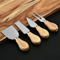 4pcs cheese knives wood handle sets board butter spatula oak bamboo cheese cutter slicer kit kitchen cheese useful cooking tools