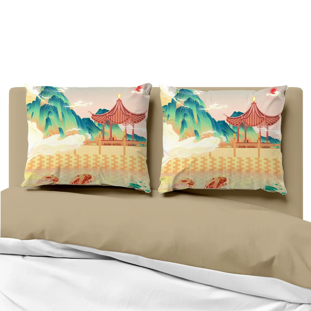 

Luxury landscape Pillow cover for sofa Decorative pillow case Bedding Pillowcase Pillowcovers 50x70 50x75 Customized pavilion