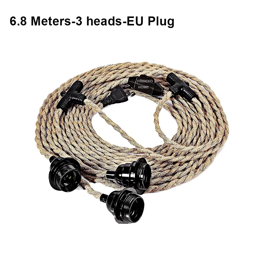 Винтажный подвесной светильник из пеньковой веревки 6.8 м E27