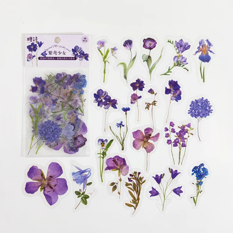 

40 шт./упаковка, декоративные наклейки для дневника с цветами и растениями
