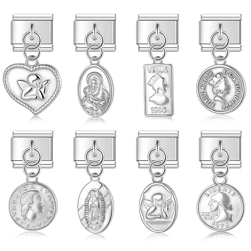 

Hapiship 2023 модная новинка из нержавеющей стали Дева Мария Иисуса очаровательные итальянские звенья подходит для браслета 9 мм DIY Изготовление ...