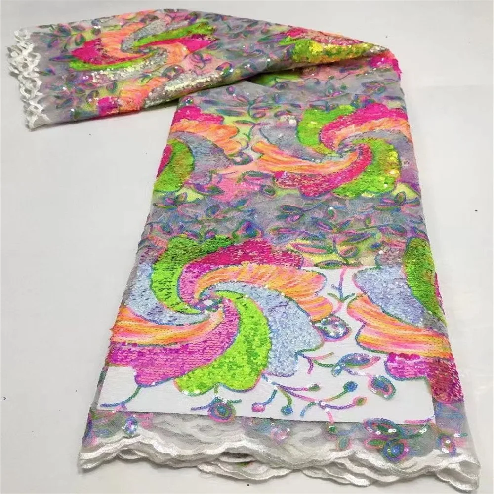 

2022 NEW Arrival 1Yard Allover Wide Colorful Sequins Tulle Mesh Lace Fabric Designer Fabric Prom Dress Sewing Material