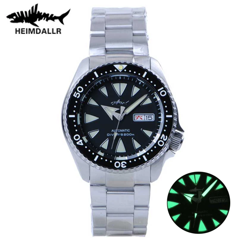 

Мужские стальные часы HEIMDALLR SKX007 для дайвинга NH36, часы с сапфировым стеклом C3, светящиеся водонепроницаемые автоматические механические часы 200 м