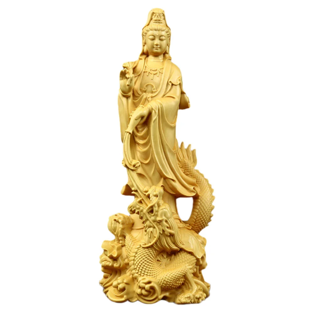 

1pc Quan Statue Kwan-yin Statue Chinese Figurine Kwan Goddess Of Mercy Wood Guanyin Figurine