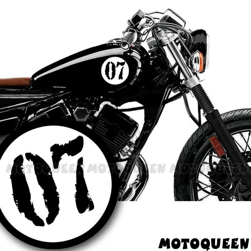 Фото Наклейки с номером Cafe Racer, ретро наклейка на обтекатель топливного бака мотоцикла для Harley Suzuki Kawasaki Honda BMW Brixton Mutt Norton №2