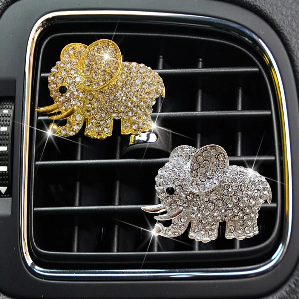 

2PCS Bling Bling Car Fragrance Diffuser Elephant Decor Air Freshener Vent Clip Automobiles Interior Decoration Accessories