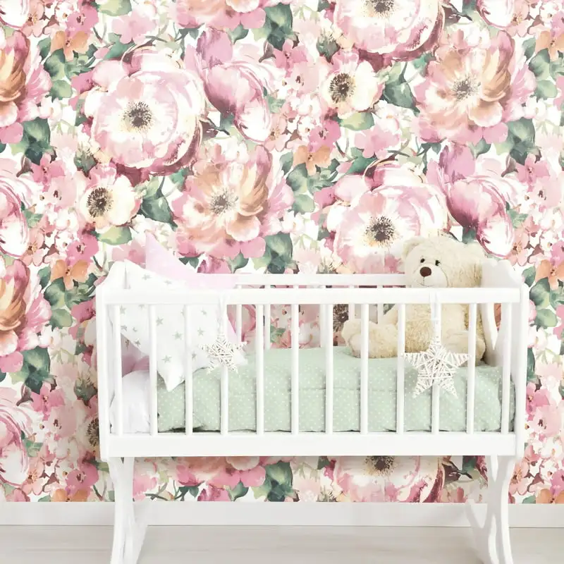 

Watercolor Pink Floral Peel and Stick Wallpaper Mural Home Decor Wallpaper
