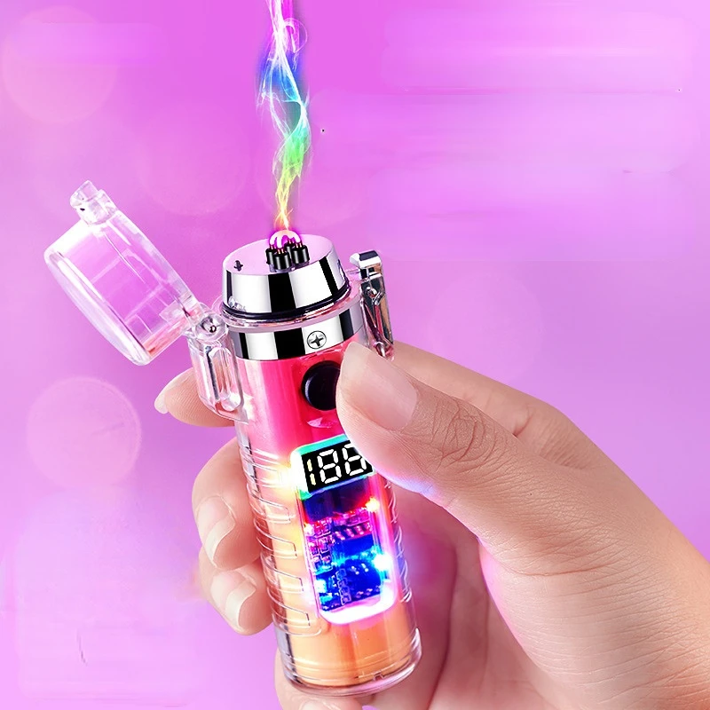 

New Transparent Waterproof Flashlight Lighting Charging Double Arc Windproof Lighter