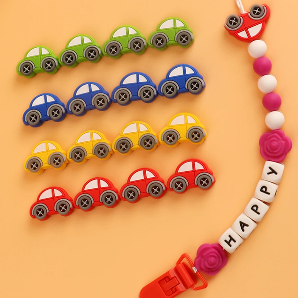 

10Pcs Mini Car Silicone Beads For Bracelet Jewelry Making DIY Pacifier Chain Silicone Beads Baby Accessories Food Grade