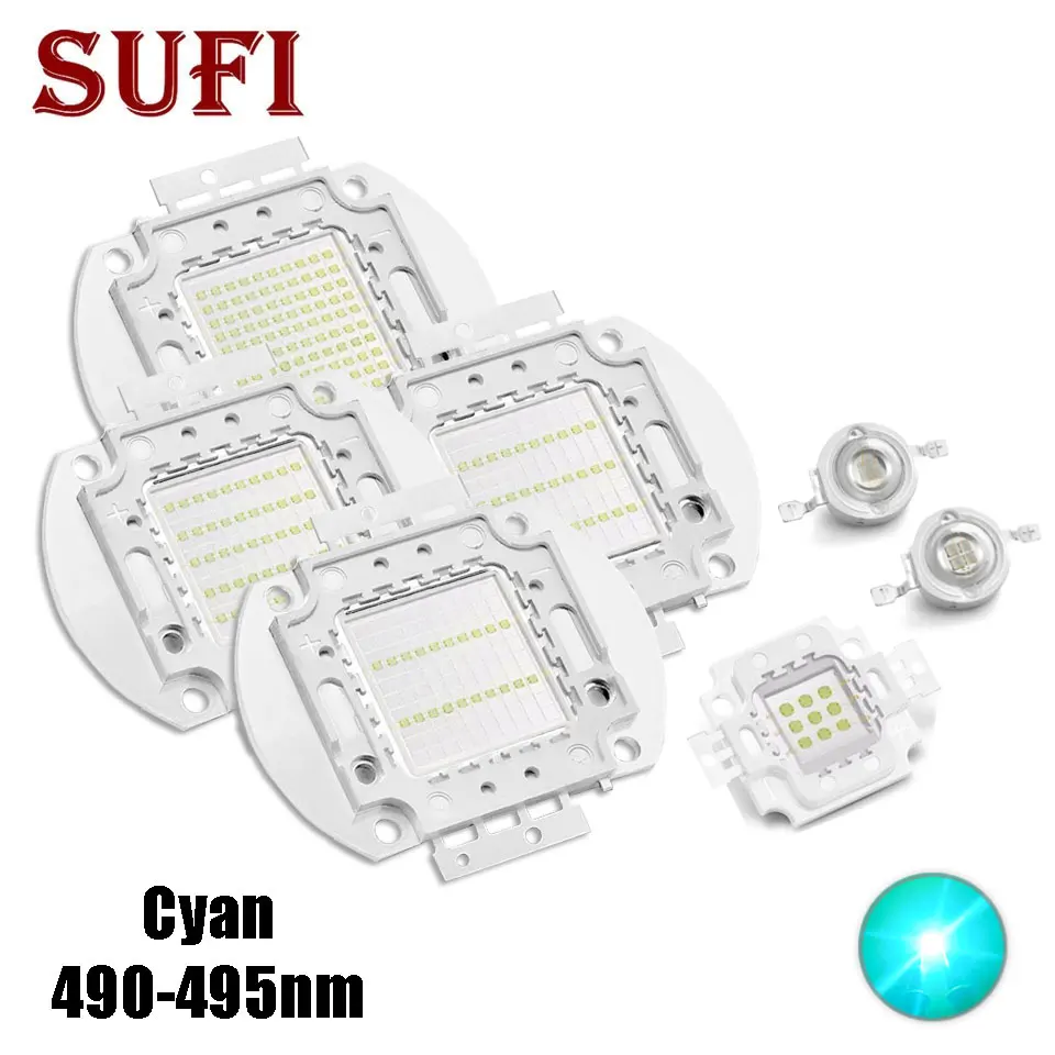 High Power LED Chip COB Cyan 490-495nm 3W 5W 10W 20W 30W 50W 100W Ice Blue Light Beads For DIY Spotlight Floodlight