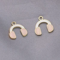 10pcs gold plated pink enamel headset charm pendant jewelry diy making bracelet accessories necklace handmade 15x14mm