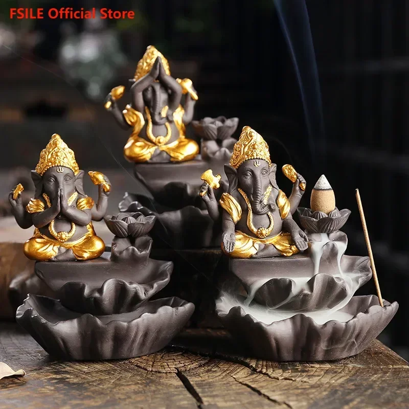 

FSILE Backflow Incense Stove Household Indoor Sandalwood Incense Stove Zen Decoration Tea Ceremony Elephant God Incense Stove