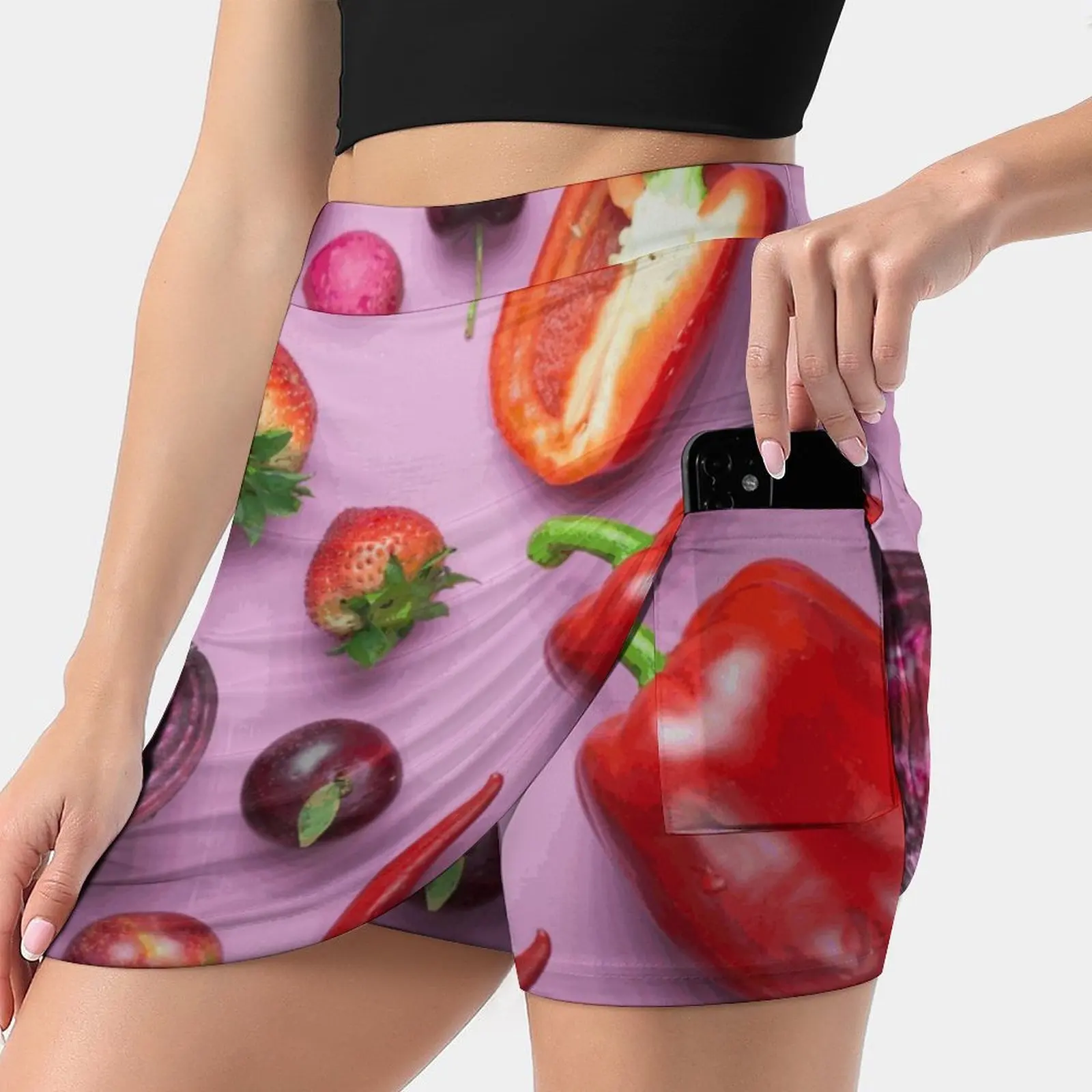 

Юбка женская короткая розовая с красной едой, модная эстетичная юбка с розовым и фиолетовым фоном, смелые свекольные корни