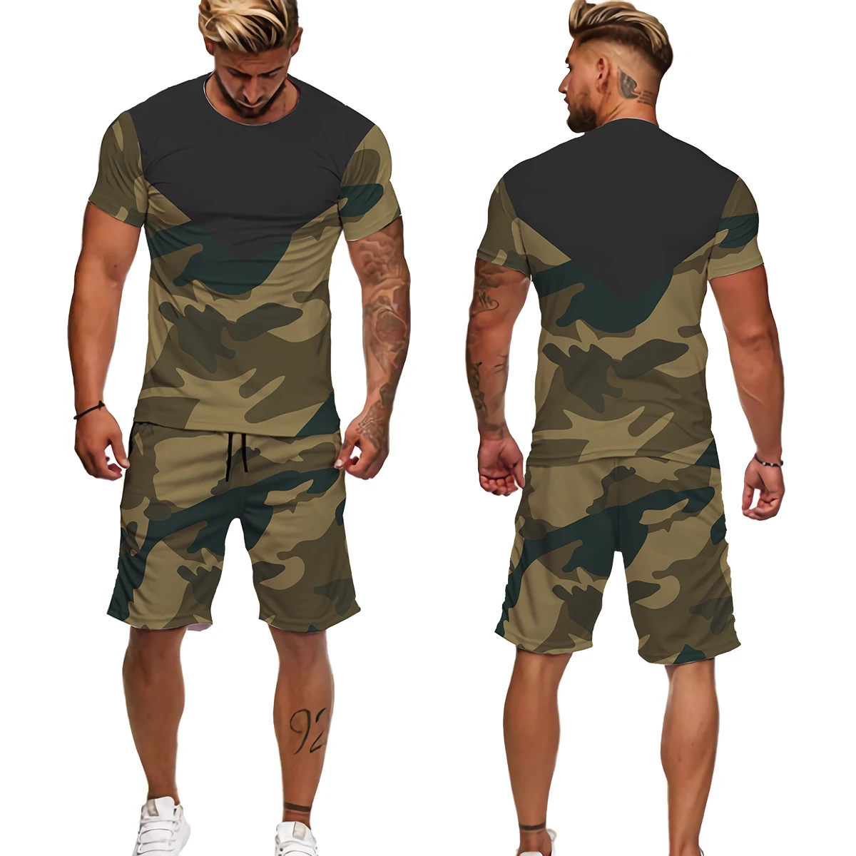 Tracksuit Short Sleeve 3D Men's Camouflage Set Summer Two-Piece Sportswear Men Oversized Clothing T-shirt Shorts Suit