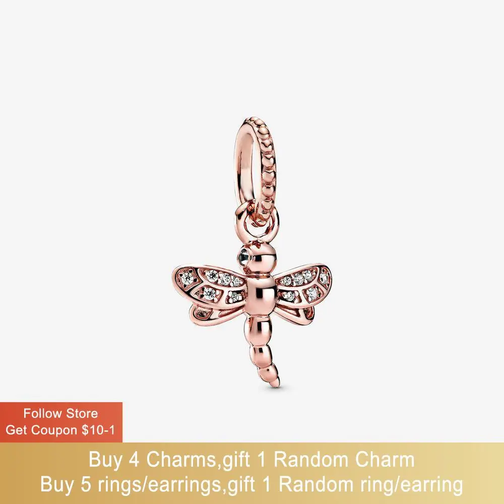 

Volayer S925 Sterling Silver Beads Sparkling Dragonfly Pendant Charms fit Original Pandora Bracelets Women DIY Jewelry Making