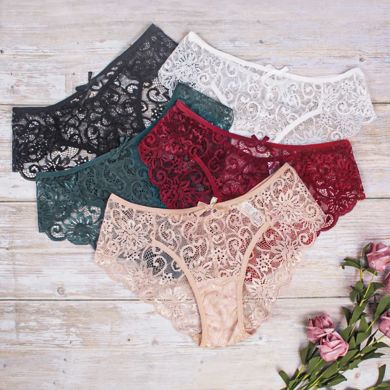 

Breathable Transparent Women Floral Lace Panties Boxer Sexy Tanga Femme Seamless Bowknot Low Rise See Through Underwear Strings