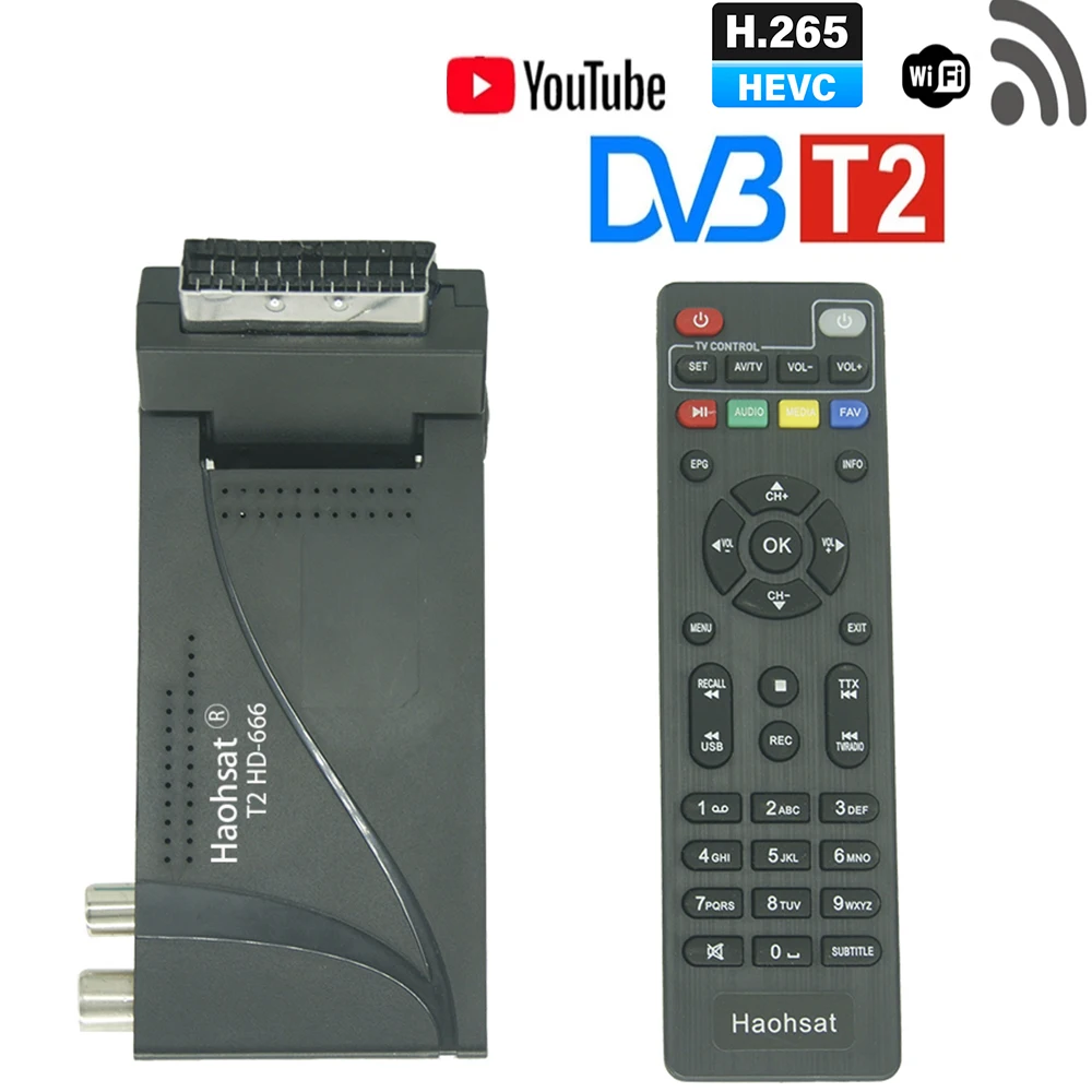 

Haohsat DVB-T2 HD 666 Scart H.265 10Bit for Italy DVB-T2 Digital Satellite TV Receiver USB WiFi Support Internet TV Box