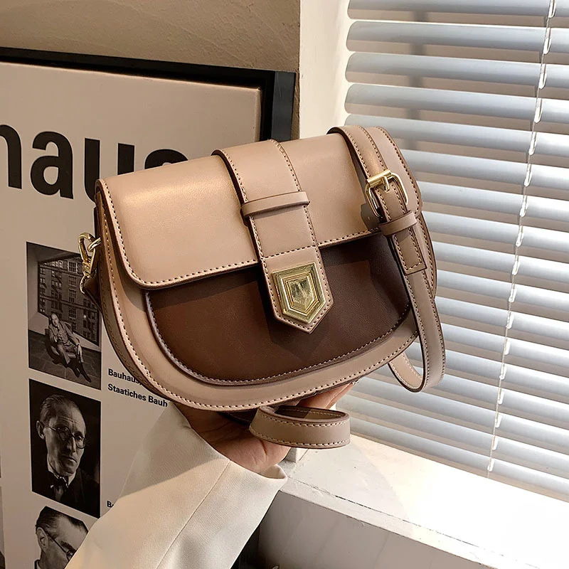 

Fashion Waterproof Saddle Messenger Splicing Color High Sense Single Shoulder Women's Bag