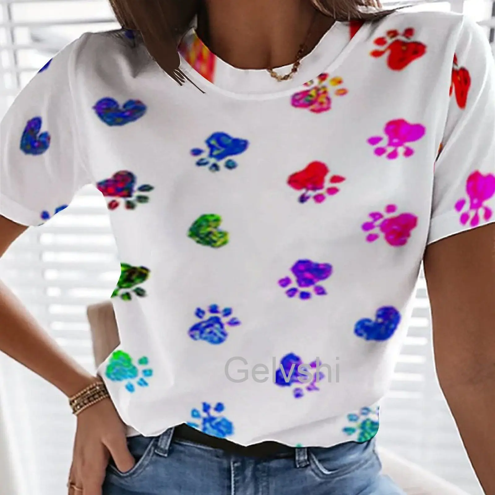 

New Animal Blouses Footprint 3d Printed T-shirts Women Short-sleeve y2k Clothes Kawaii Hip Hop Streetshirts Harajuku Urban Tops