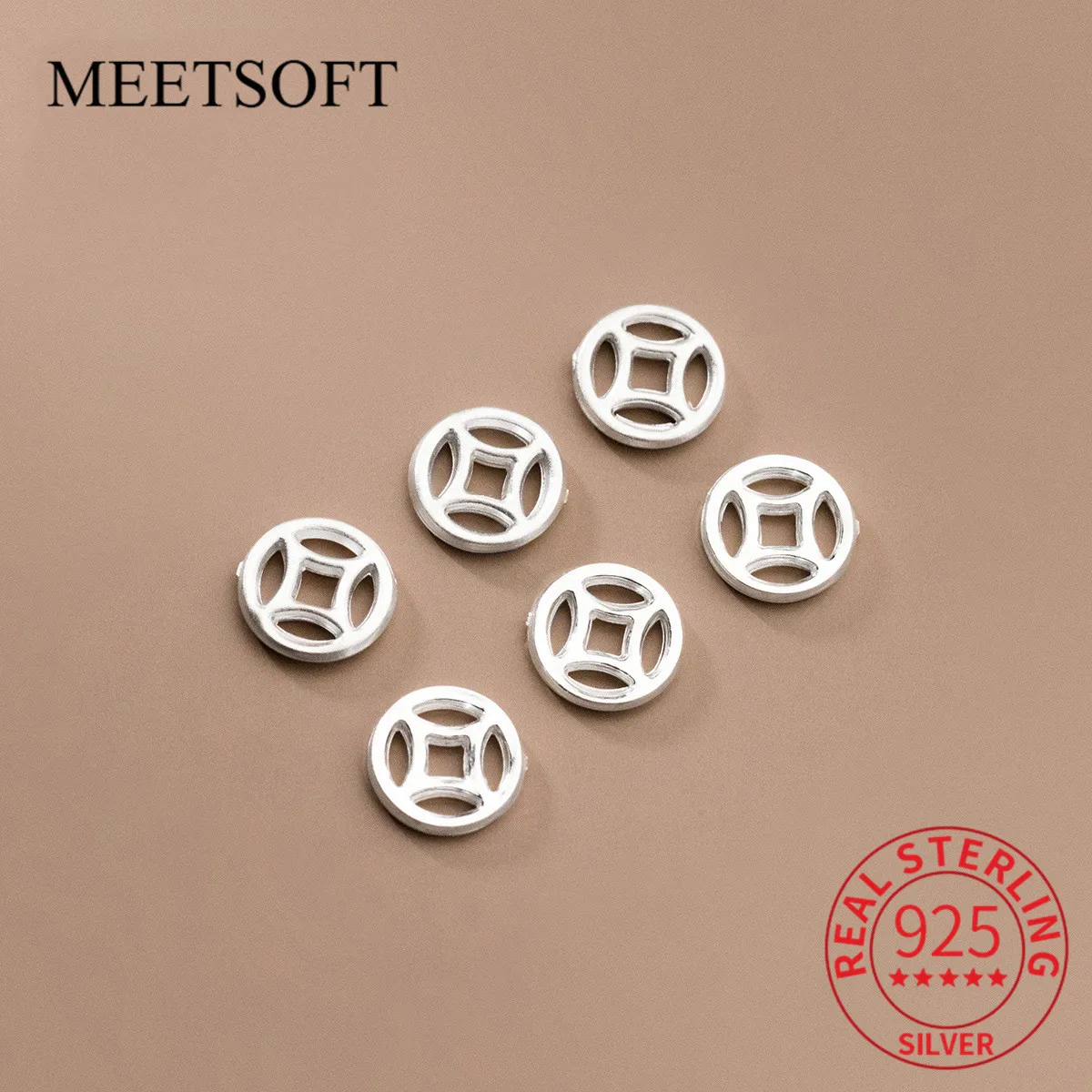 

MEETSOFT Classic S925 Sterling Silver Hollowed Out Coin Shape Shape Beads Jewelry of DIY Handmade Bracelets Accessory Wholesale