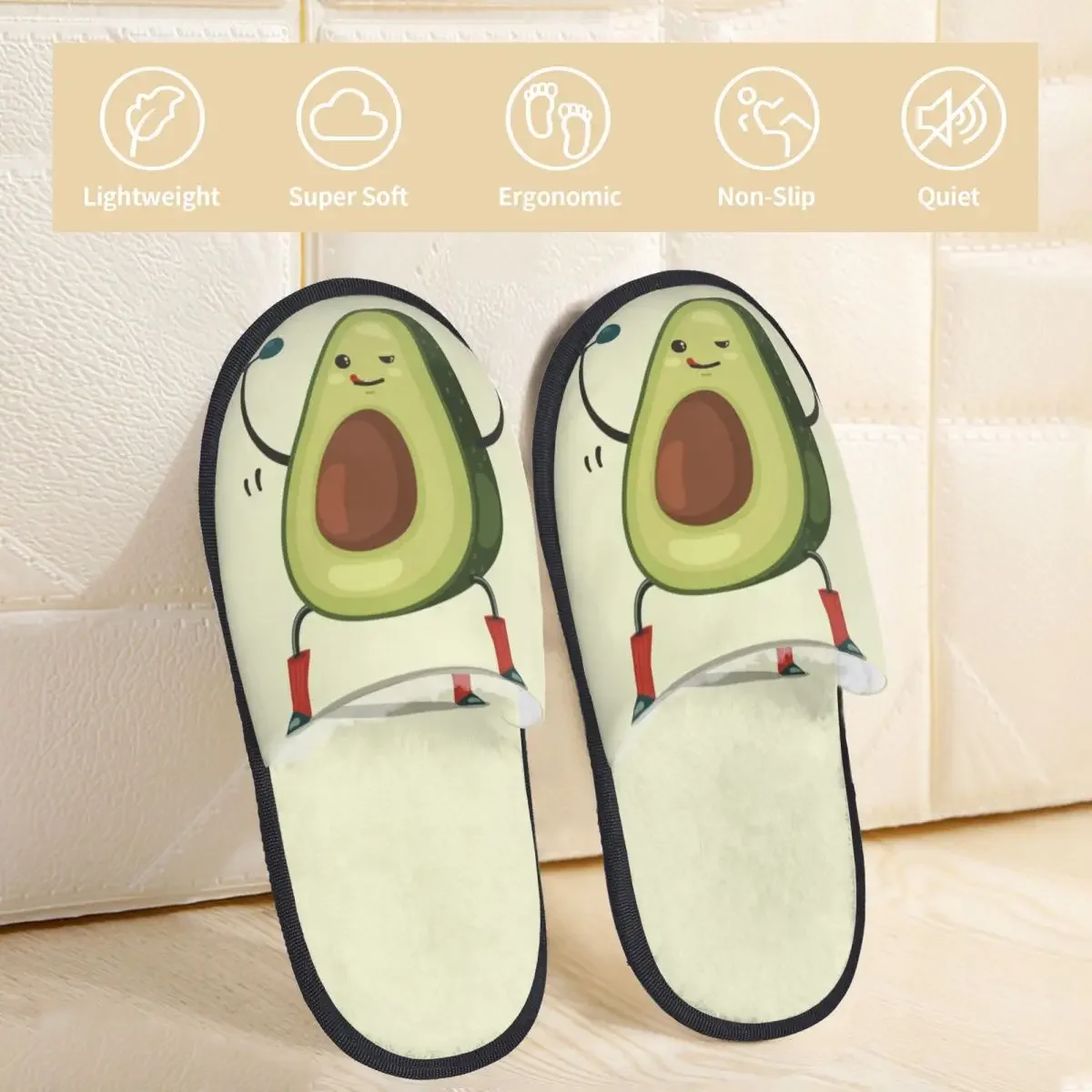 Симпатичные Тапочки для упражнений с авокадо и гантелями женщин мужчин пушистые