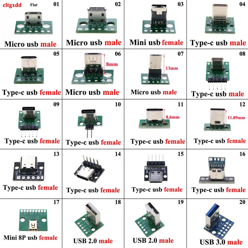 1 шт. Micro Mini USB Type C 2 0 3 Мужской Женский Разъем PCB 90 градусов кабель для зарядки