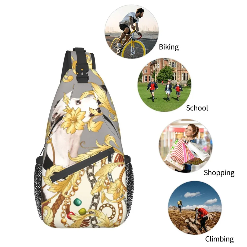 Noisydesigns Women Men Cross Body Sling Bags 3D Greyhound Dog Pattern Golden Floral Luxury Travel Bolsa 2022 Belt Party Dropship images - 6