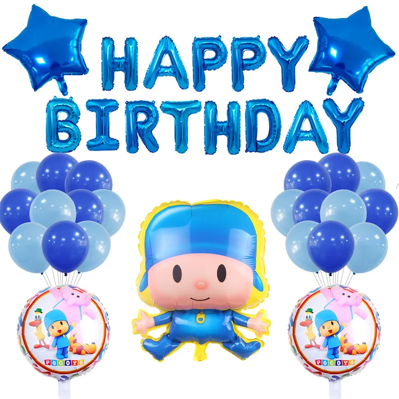 

1set Cartoon Pocoyoed Boys Aluminum Film Balloon Set Happy Birthday Balloons Decoration for Kids Birthday Party Decor supplies