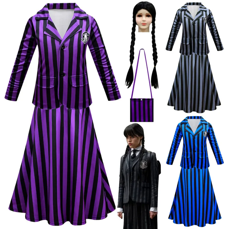 

Wednesday Addams Cosplay For Girl Costume 2023 New Vestidos For Kids Girls Party Dresses Carnival Costumes 5-14 Years Old