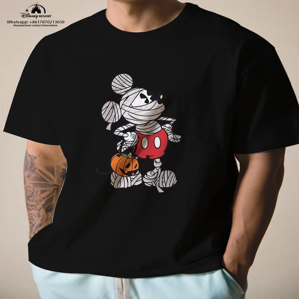 Фото Футболка Y2K мужская с круглым вырезом, модная Повседневная рубашка с коротким рукавом, с рисунком тыквы, призрака, Микки и Минни аниме, в стиле Харадзюку, на лето №2