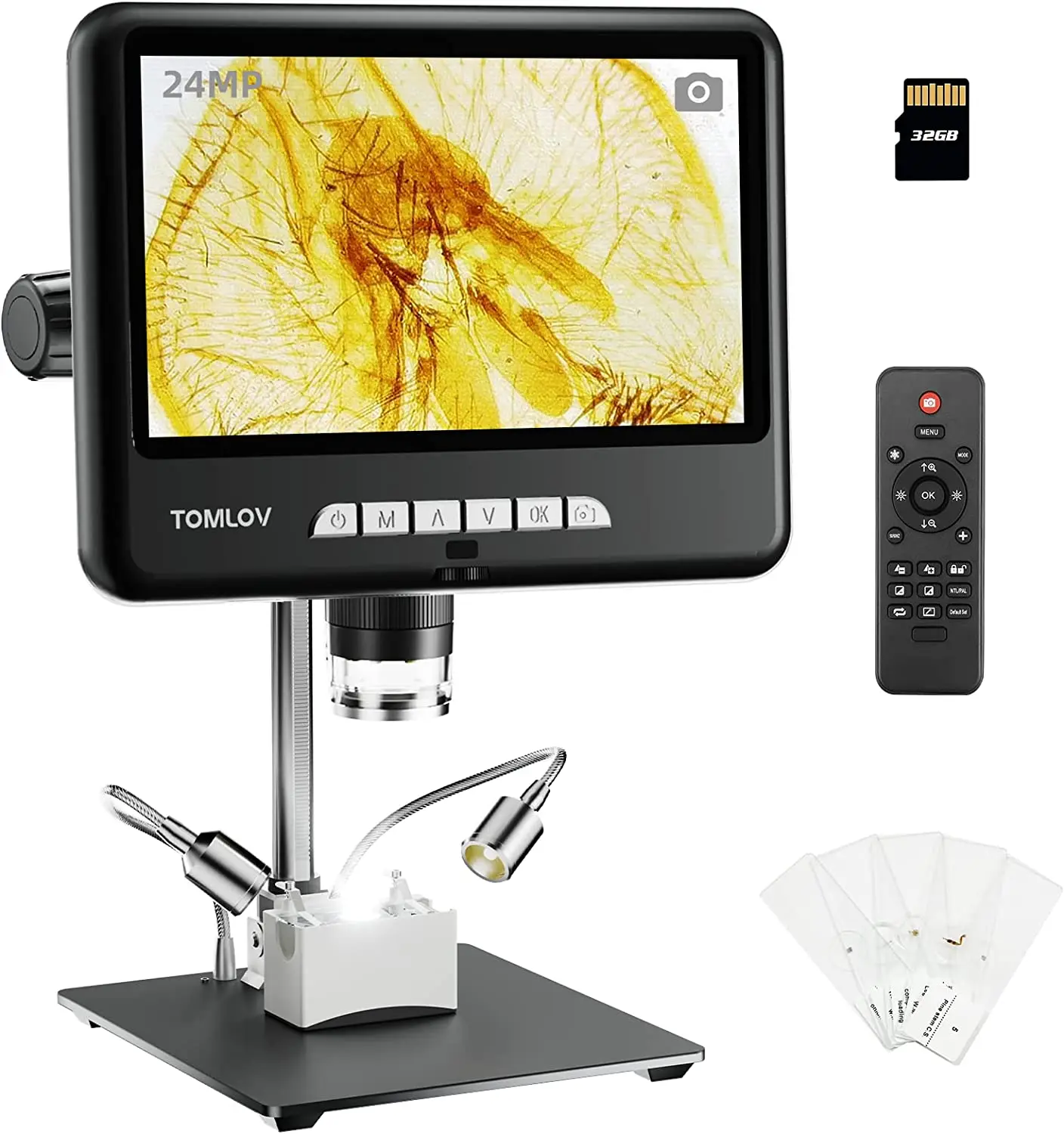 

TOMLOV DM402 Pro 2K Digital Microscope 1200x 10.1 inch IPS HDMI Microscope with Screen Buttom Transmitted Light