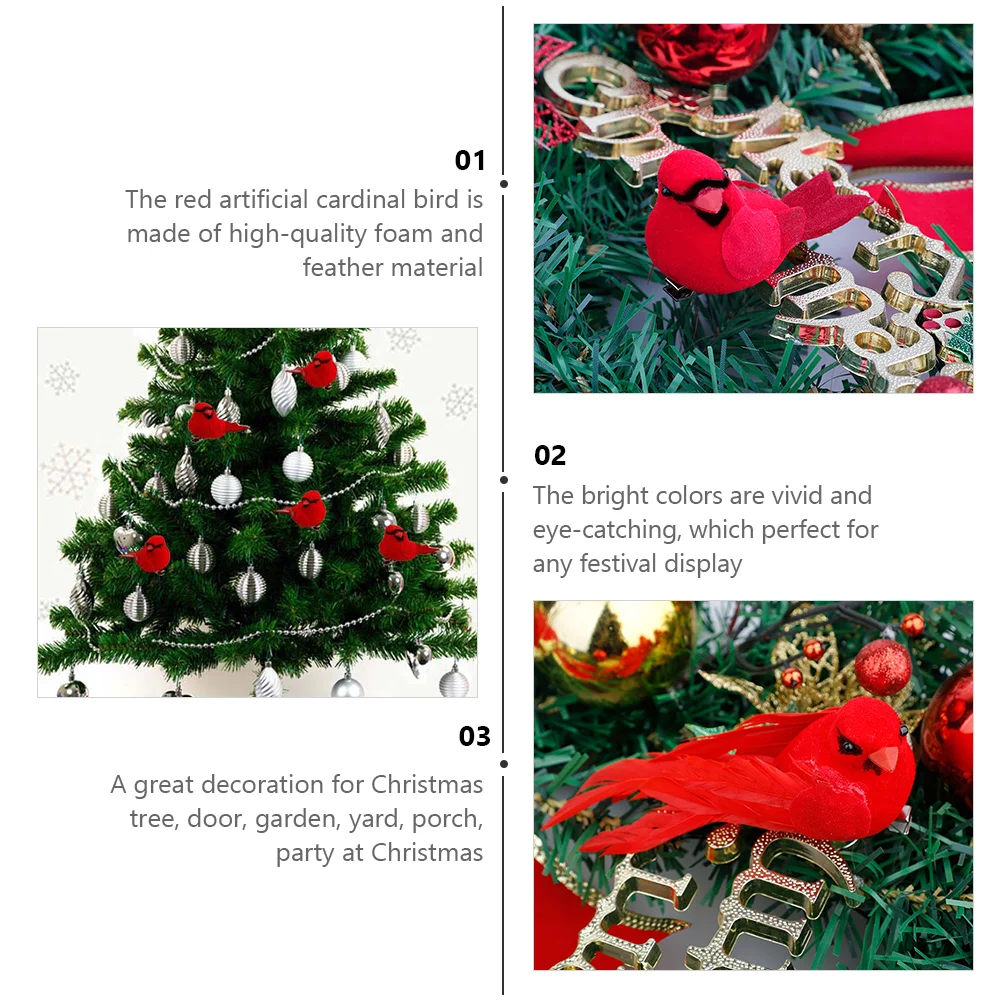 10 шт. Рождественская красная подвеска в виде птицы украшения имитация птиц