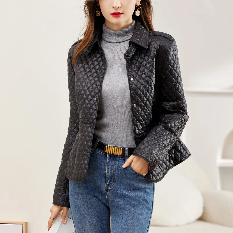 New Autumn Winter Short Down Cotton CoatS Women Casual Plaid Single Breasted Slim Fashion Tops Padded Jacket Female Clothing
