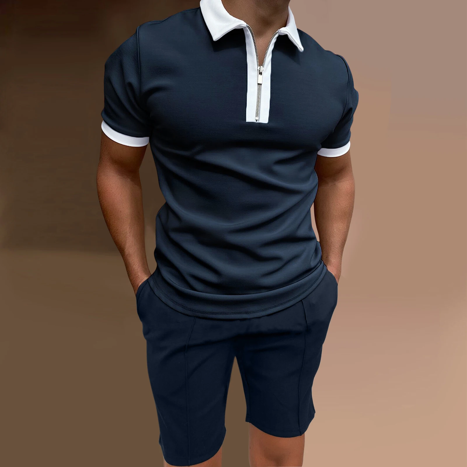 

Ensemble d'été pour hommes, Polo à manches courtes, Short, rayures à revers, couleur Pure, survêtement, vêtements de Golf