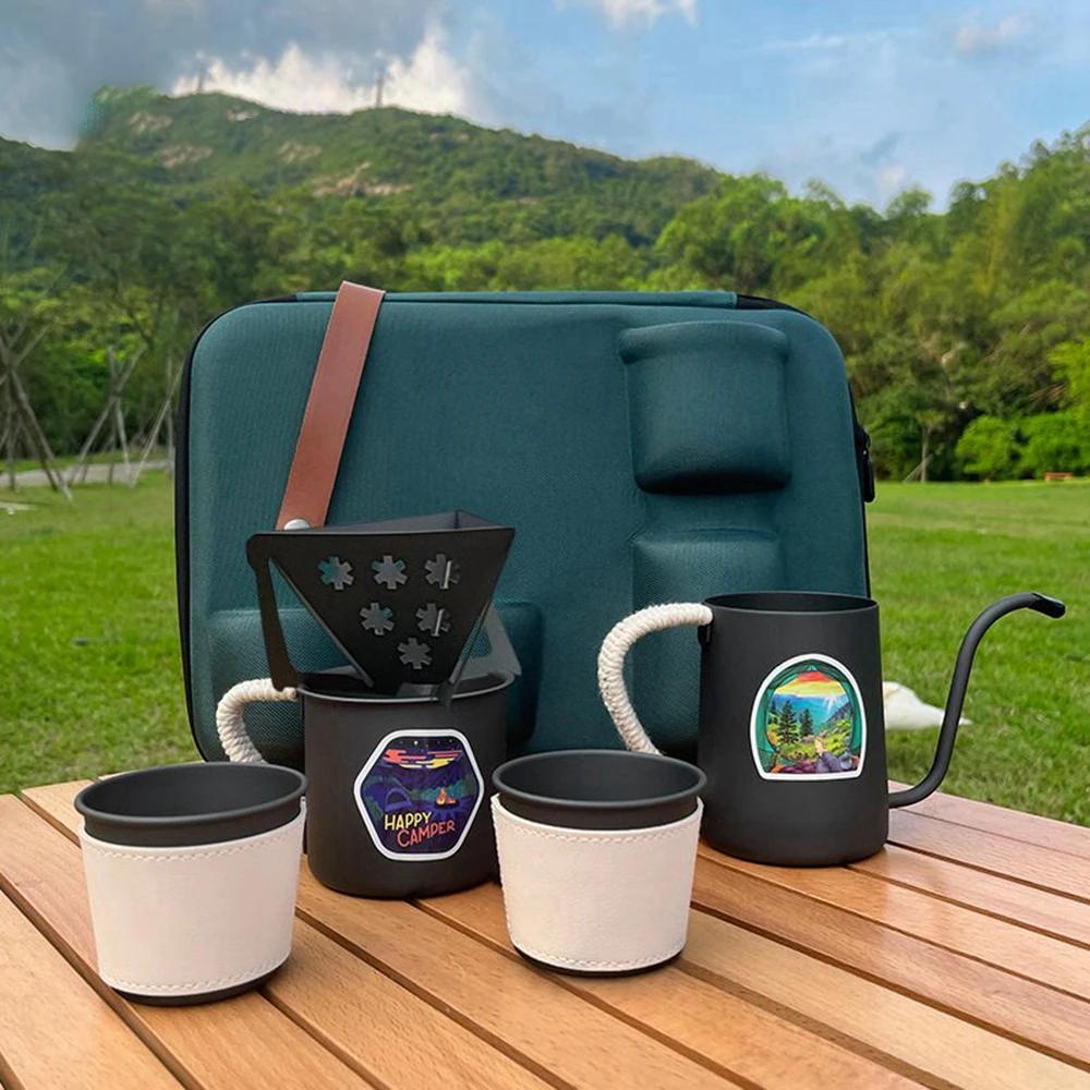 Outdoor V60 Coffee Set Camping Hand Drip Coffee Set Portable Specialized Barista Kit Accessoires Caf Pot Cup Trip Storage Bag