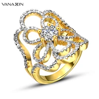 women copper rings flower silver color engagement party rings for female cz shiny charming jewelry party gift box